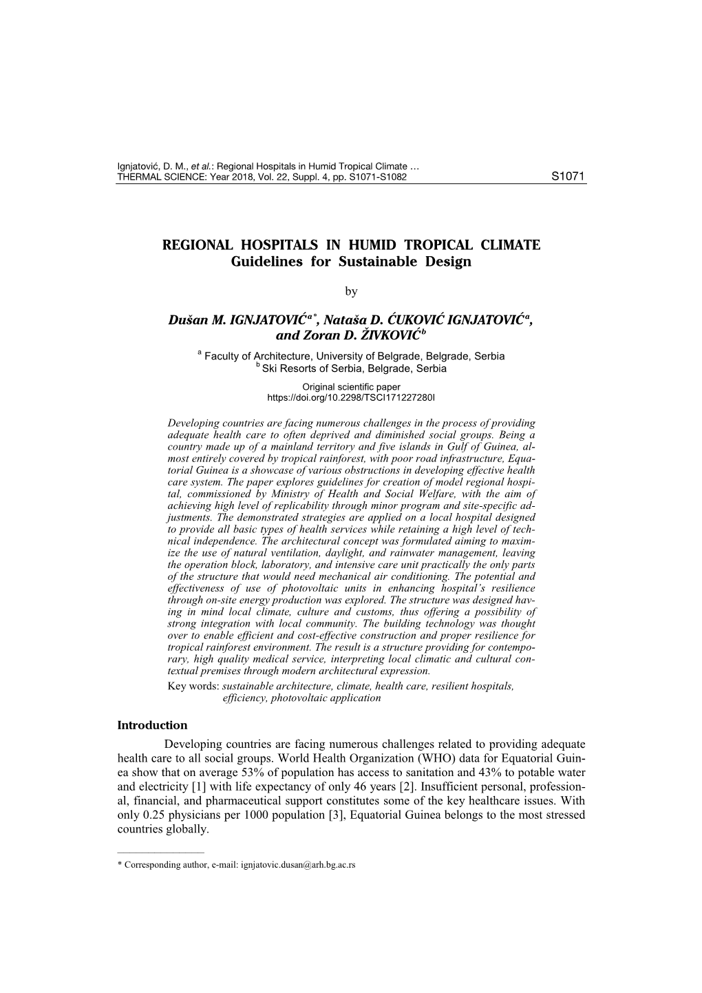 Regional Hospitals in Humid Tropical Climate … THERMAL SCIENCE: Year 2018, Vol