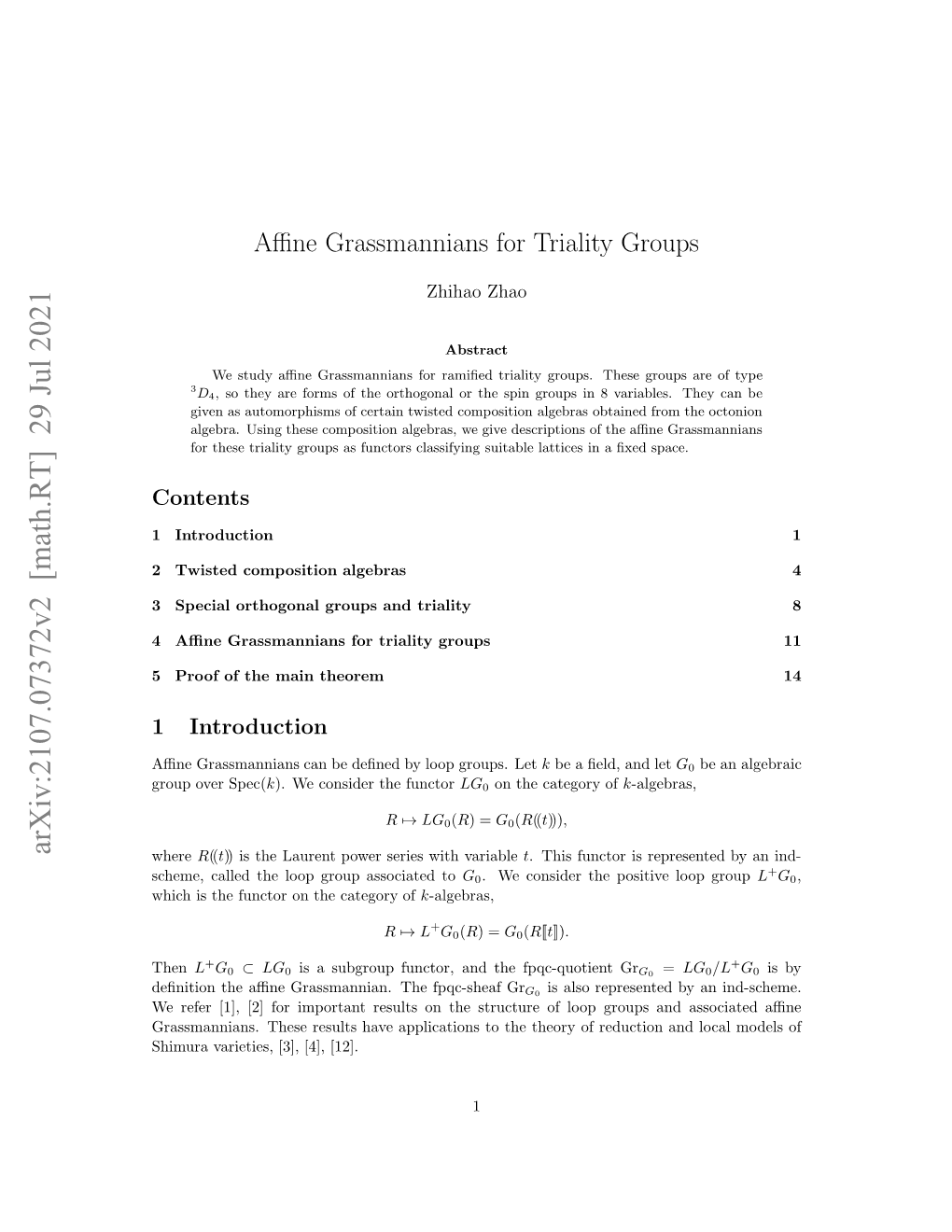 Affine Grassmannians for Triality Groups