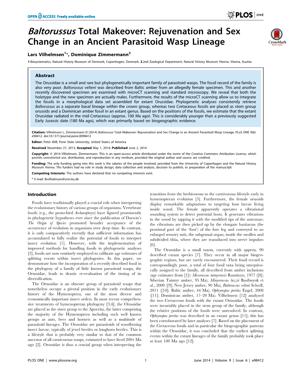 Rejuvenation and Sex Change in an Ancient Parasitoid Wasp Lineage