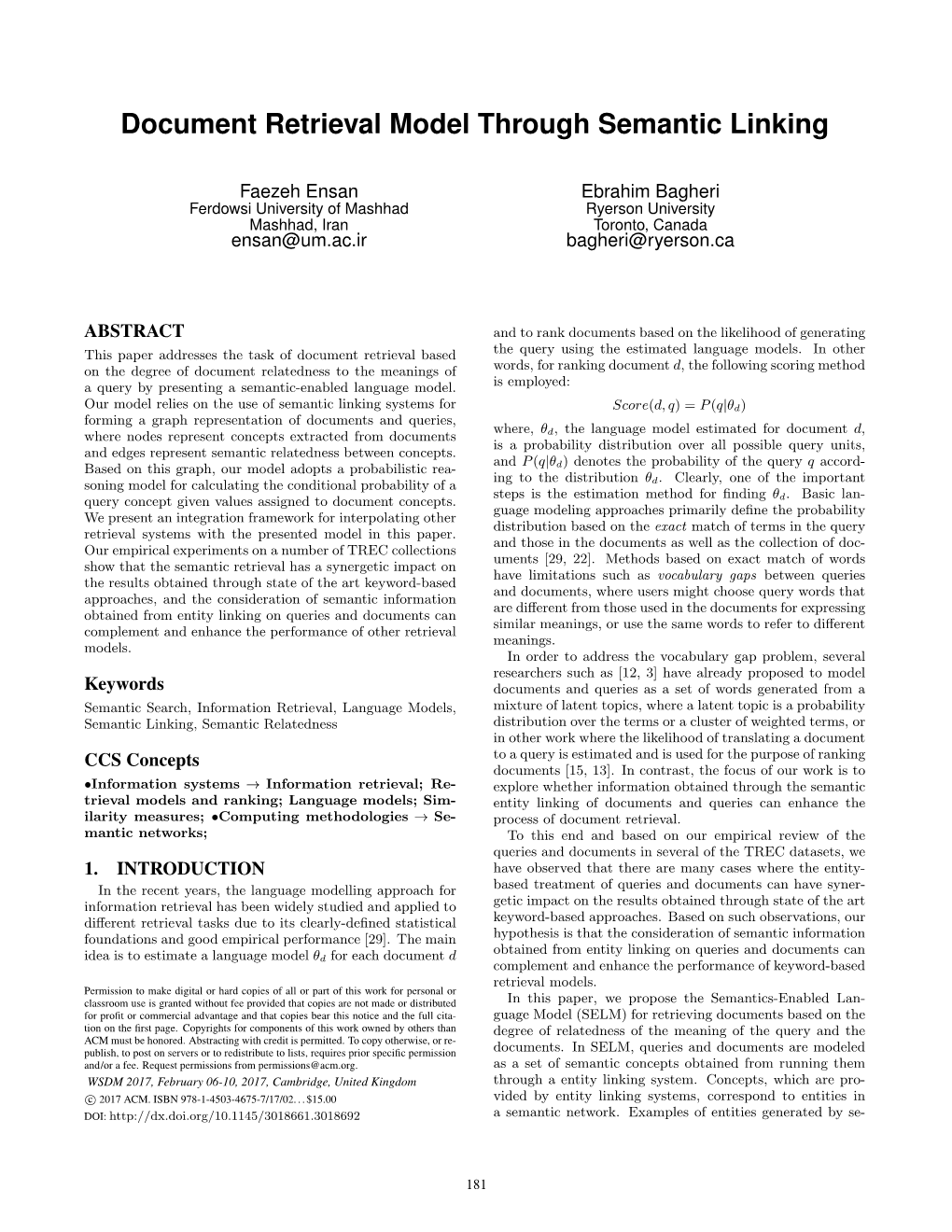 Document Retrieval Model Through Semantic Linking