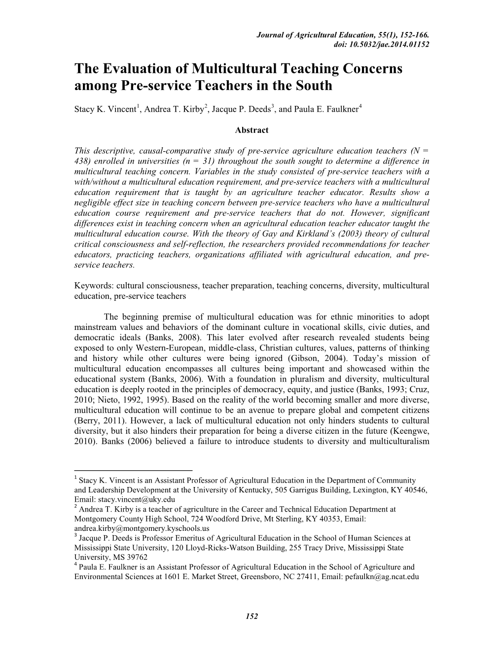 The Evaluation of Multicultural Teaching Concerns Among Pre-Service Teachers in the South