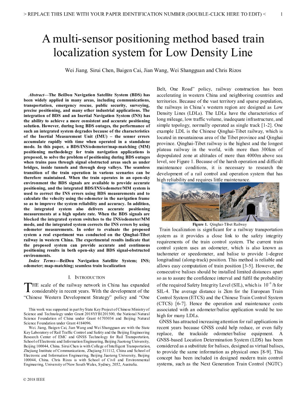 A Multi-Sensor Positioning Method Based Train Localization System for Low Density Line