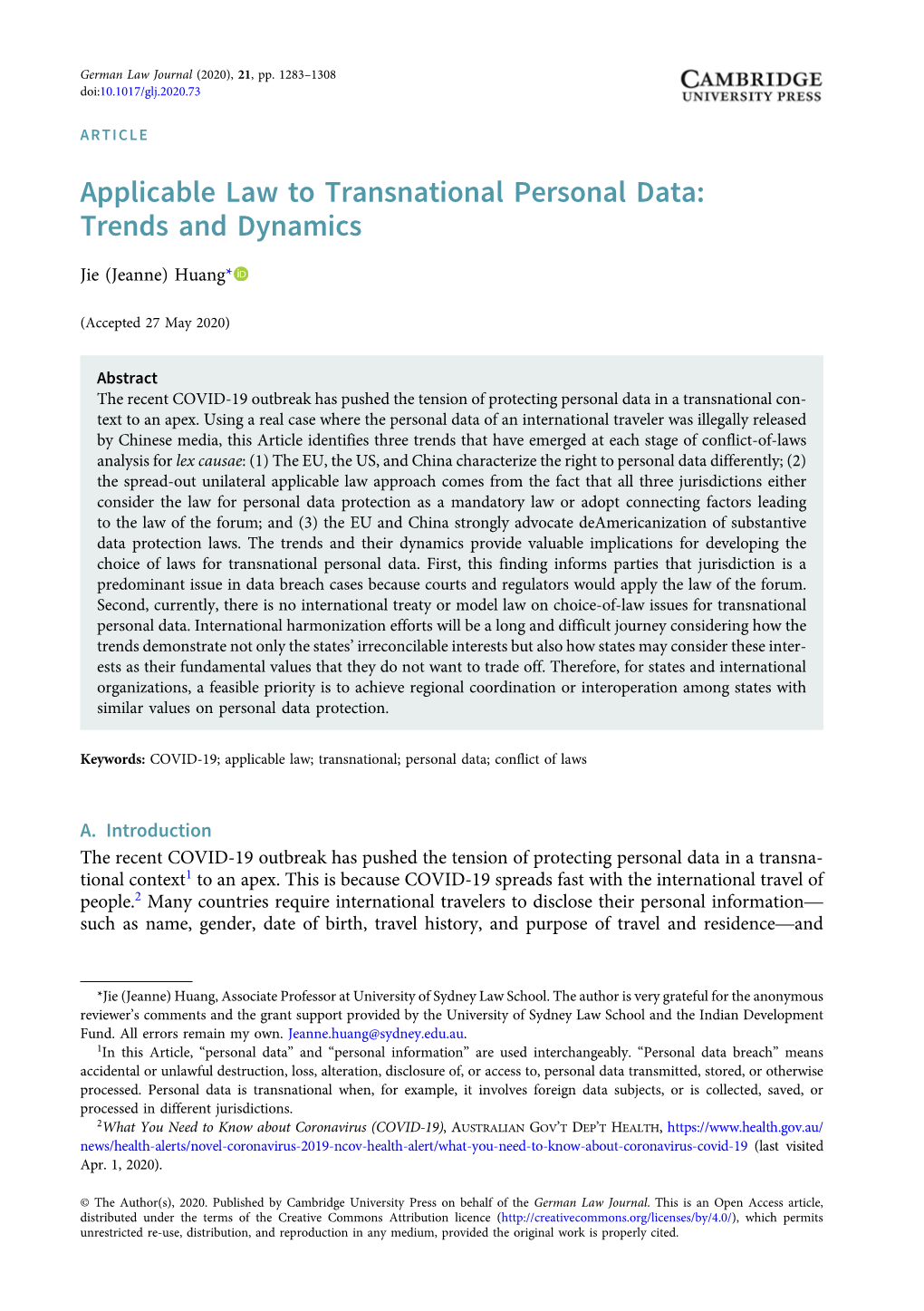 Applicable Law to Transnational Personal Data: Trends and Dynamics