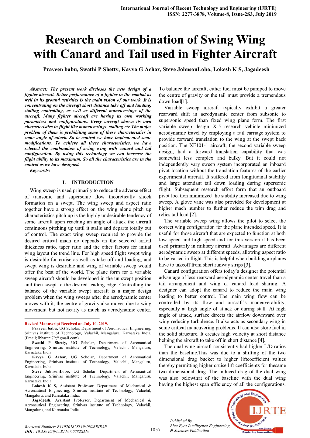 Research on Combination of Swing Wing with Canard and Tail Used in Fighter Aircraft