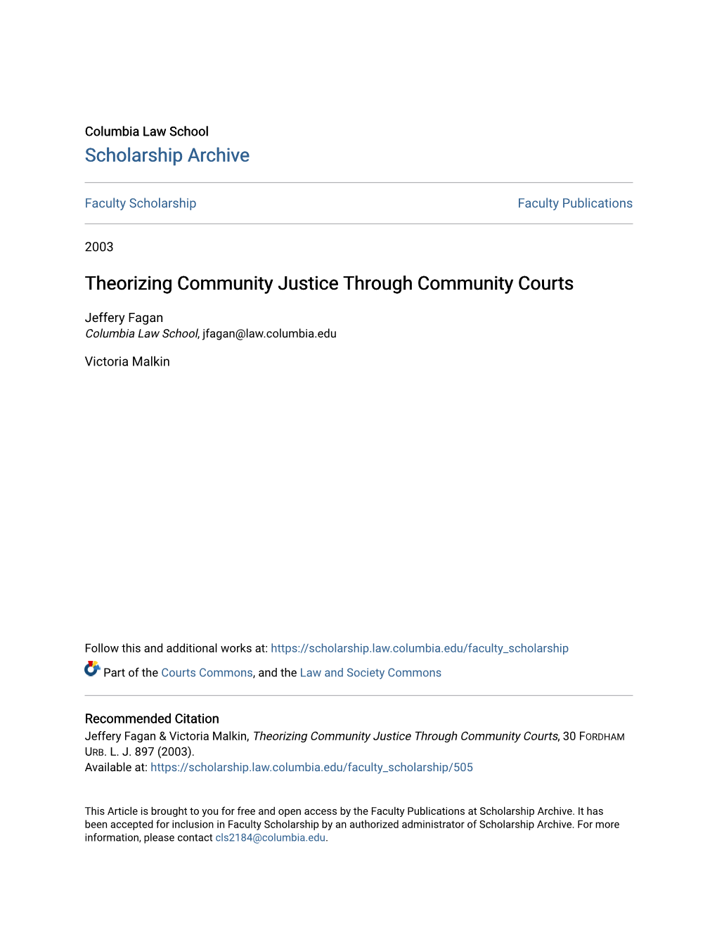 Theorizing Community Justice Through Community Courts