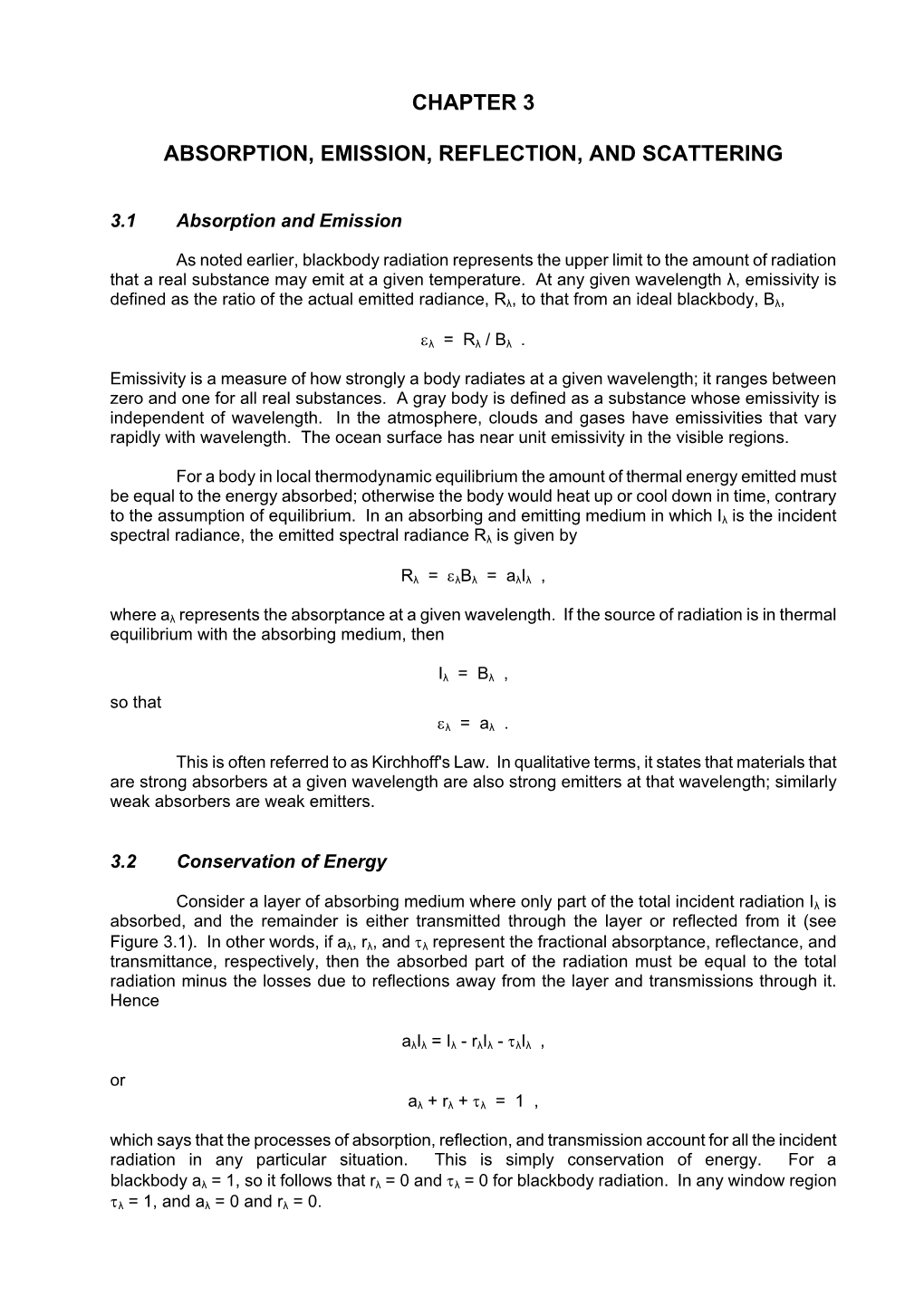 Chapter 3 Absorption, Emission, Reflection, And