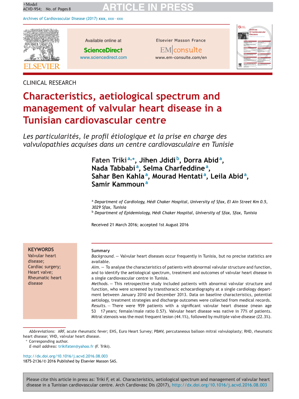 Characteristics, Aetiological Spectrum and Management of Valvular Heart