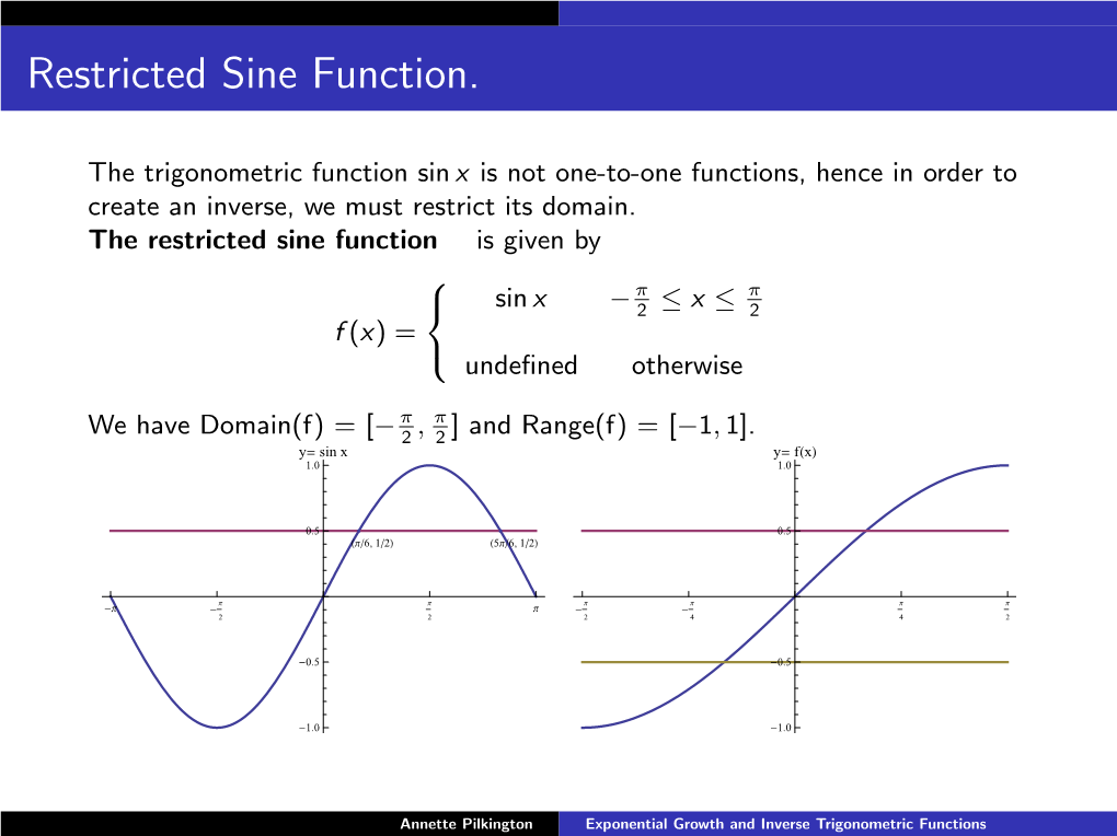 Exponential Growth and Inverse Trigonometric Functions Inverse Sine Function (Arcsin X = Sin−1X)