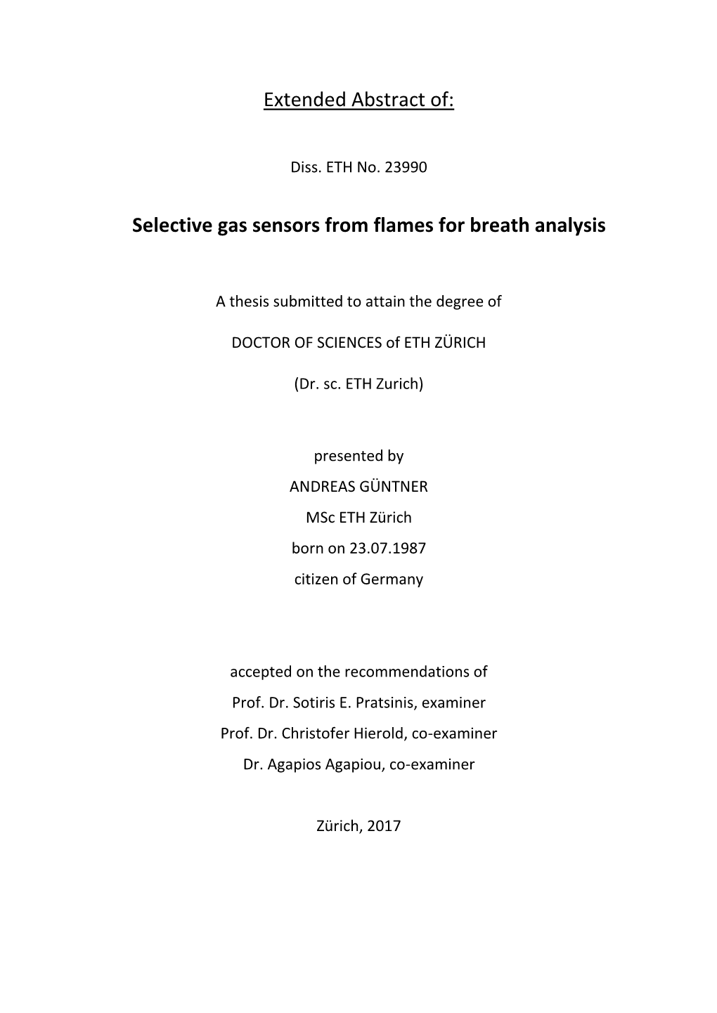 Selective Gas Sensors from Flames for Breath Analysis