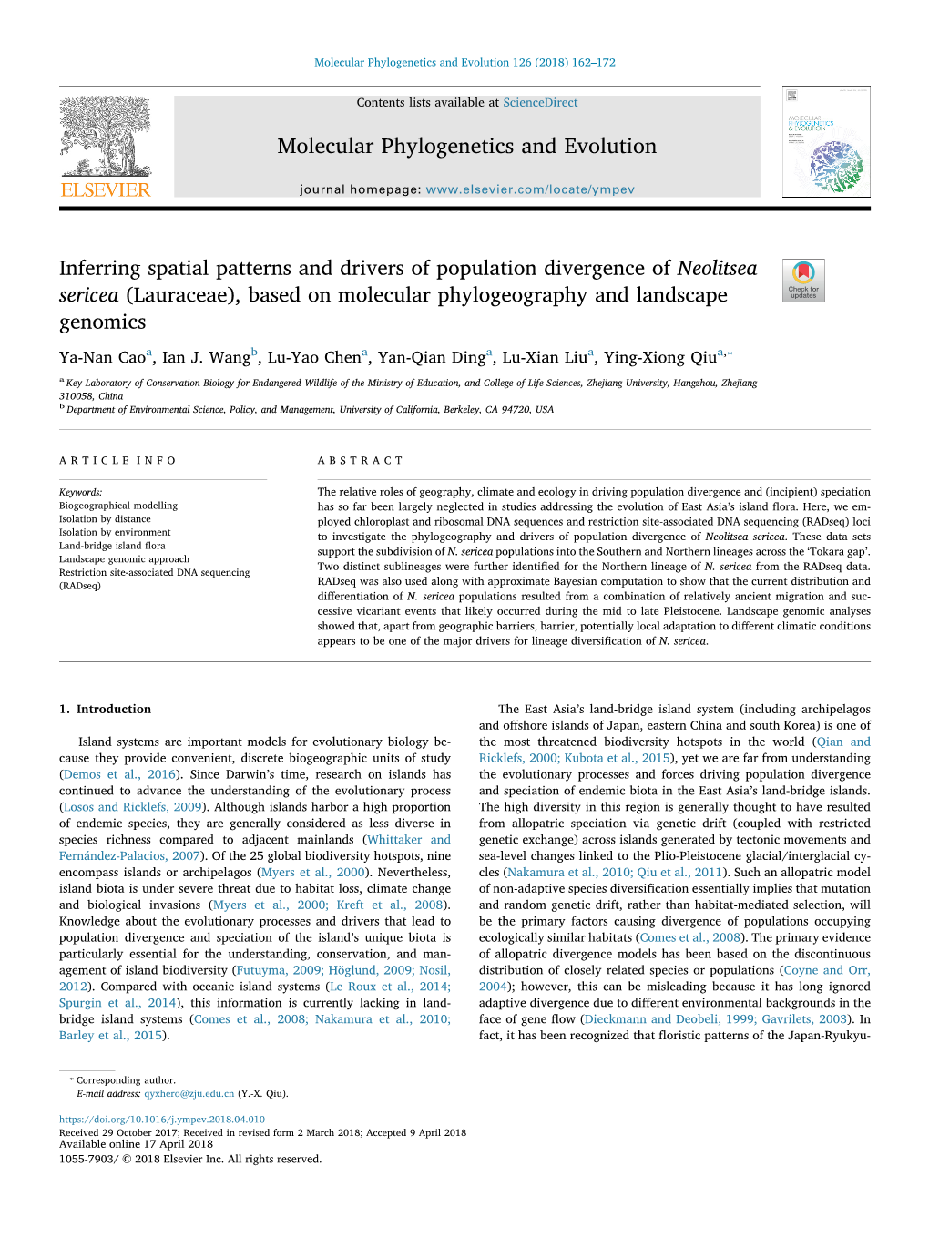 Inferring Spatial Patterns and Drivers of Population Divergence of Neolitsea