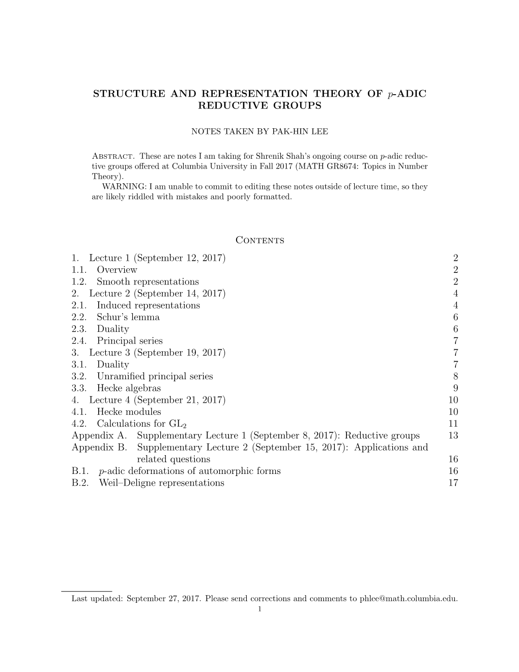 STRUCTURE and REPRESENTATION THEORY of P-ADIC REDUCTIVE GROUPS