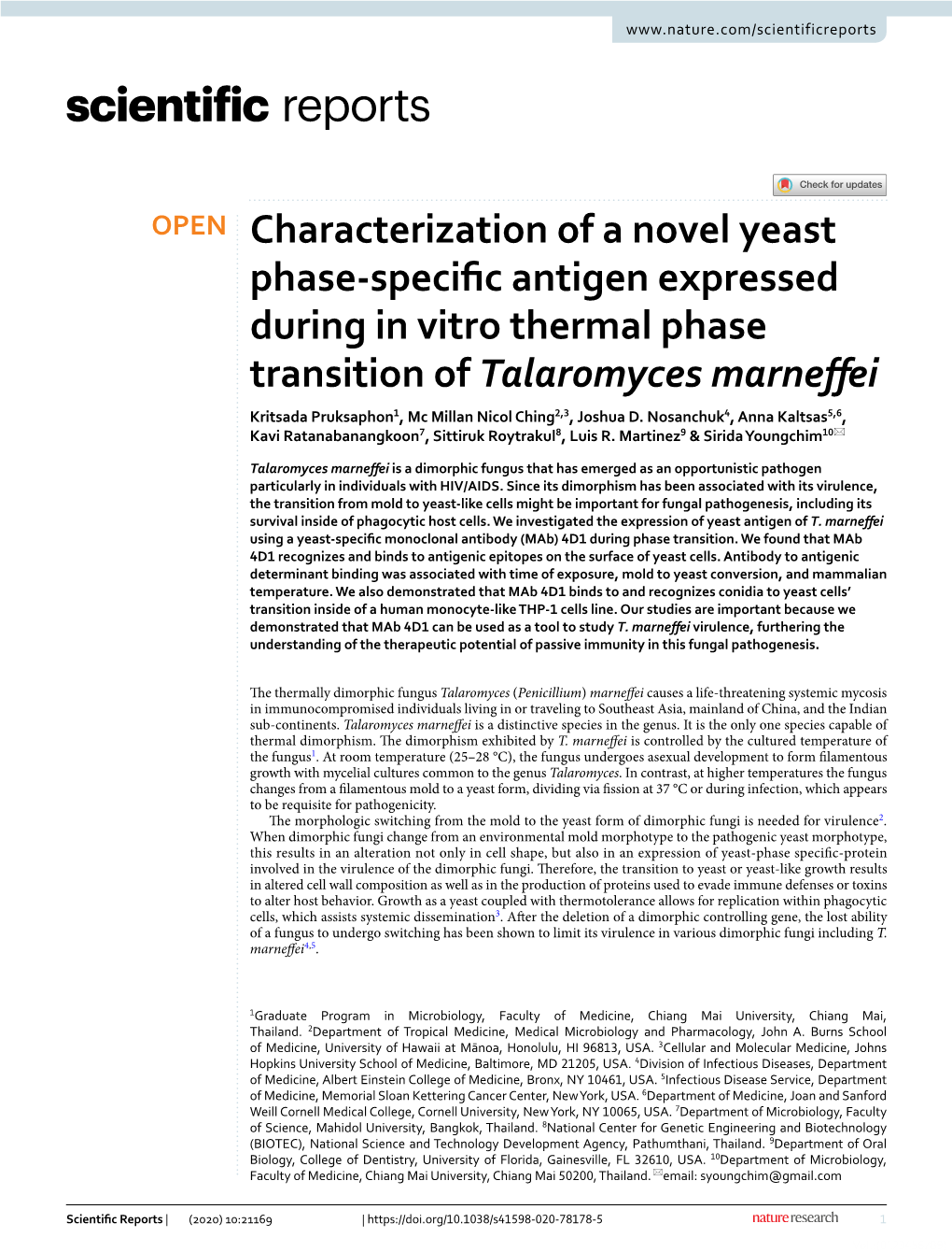 Characterization of a Novel Yeast Phase-Specific Antigen Expressed