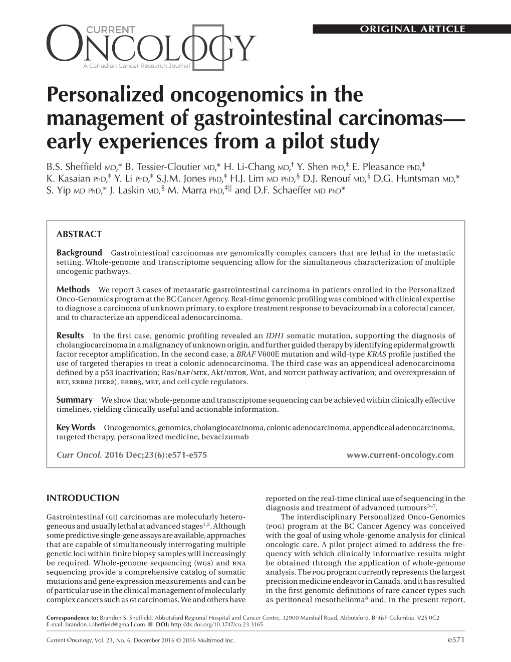 Personalized Oncogenomics in the Management of Gastrointestinal Carcinomas— Early Experiences from a Pilot Study