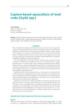 Capture-Based Aquaculture of Mud Crabs (Scylla Spp.)