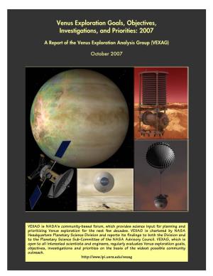 Venus Exploration Goals, Objectives, Investigations, and Priorities: 2007