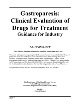 Gastroparesis: Clinical Evaluation of Drugs for Treatment Guidance for Industry