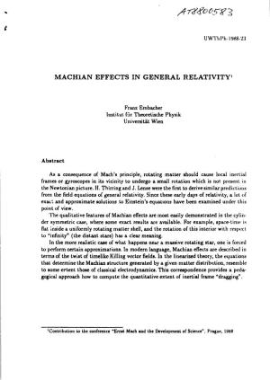 Machian Effects in General Relativity1
