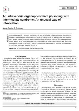 An Intravenous Organophosphate Poisoning with Intermediate Syndrome: an Unusual Way of Intoxication