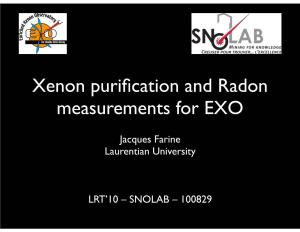 Xenon Purification and Radon Measurements For
