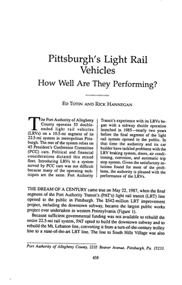 Pittsburgh's Light Rail Vehicles How Well Are They Performing?