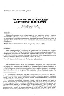 Avicenna and the Liber De Causis: a Contribution to the Dossier