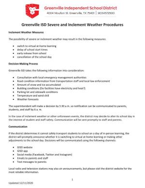 Greenville ISD Severe and Inclement Weather Procedures