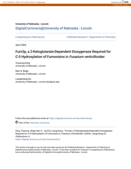 Fum3p, a 2-Ketoglutarate-Dependent Dioxygenase Required for C-5 Hydroxylation of Fumonisins in Fusarium Verticillioides