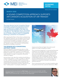 A Sound Competition Approach Supports Air Canada's Acquisition of Air Transat