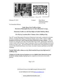 February 25, 2011 Contact: Peter Bruce Pedestrian Studies 612-275-541 for Immediate Release
