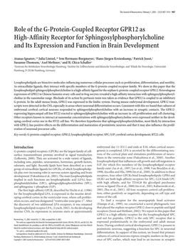 Role of the G-Protein-Coupled Receptor GPR12 As High-Affinity Receptor for Sphingosylphosphorylcholine and Its Expression and Function in Brain Development