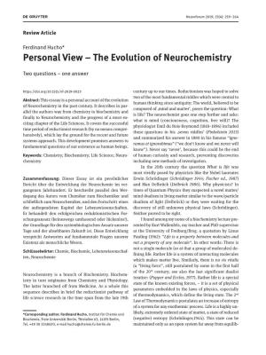 Personal View – the Evolution of Neurochemistry