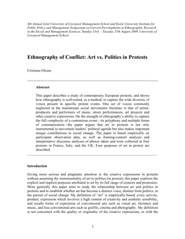 Ethnography of Conflict: Art Vs. Politics in Protests