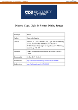 Diatreta Cups, Light in Roman Dining Spaces