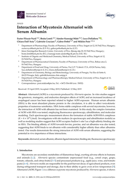 Interaction of Mycotoxin Alternariol with Serum Albumin