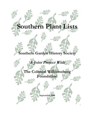 Southern Garden History Plant Lists
