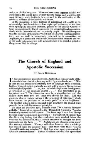 "The Church of England and Apostolic Succession," the Churchman 75.1