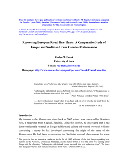 Recovering European Ritual Bear Hunts: a Comparative Study of Basque and Sardinian Ursine Carnival Performances