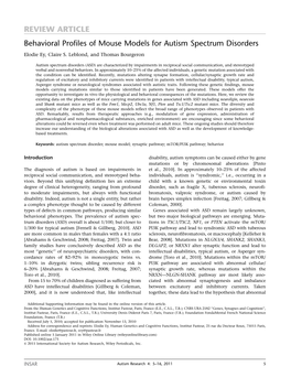 Behavioral Profiles of Mouse Models for Autism Spectrum Disorders Elodie Ey, Claire S