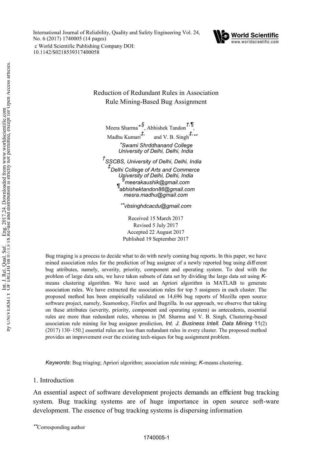 Reduction of Redundant Rules in Association Rule Mining-Based Bug Assignment 1. Introduction an Essential Aspect of Software