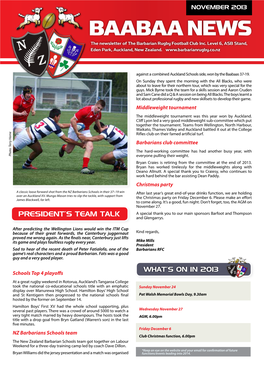 BAABAA NEWS the Newsletter of the Barbarian Rugby Football Club Inc