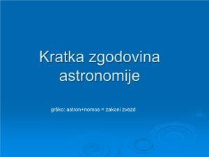 Kratka Zgodovina Astronomije