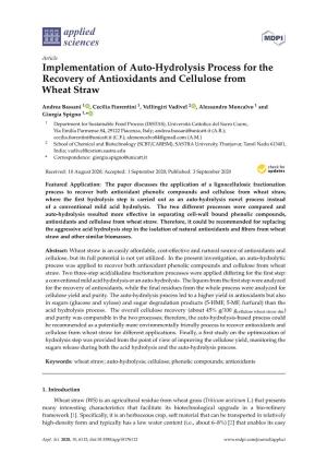 Implementation of Auto-Hydrolysis Process for the Recovery of Antioxidants and Cellulose from Wheat Straw