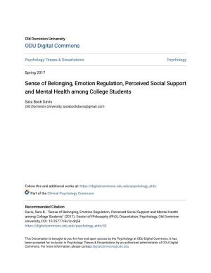 Sense of Belonging, Emotion Regulation, Perceived Social Support and Mental Health Among College Students
