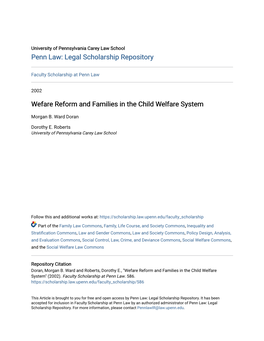Wefare Reform and Families in the Child Welfare System