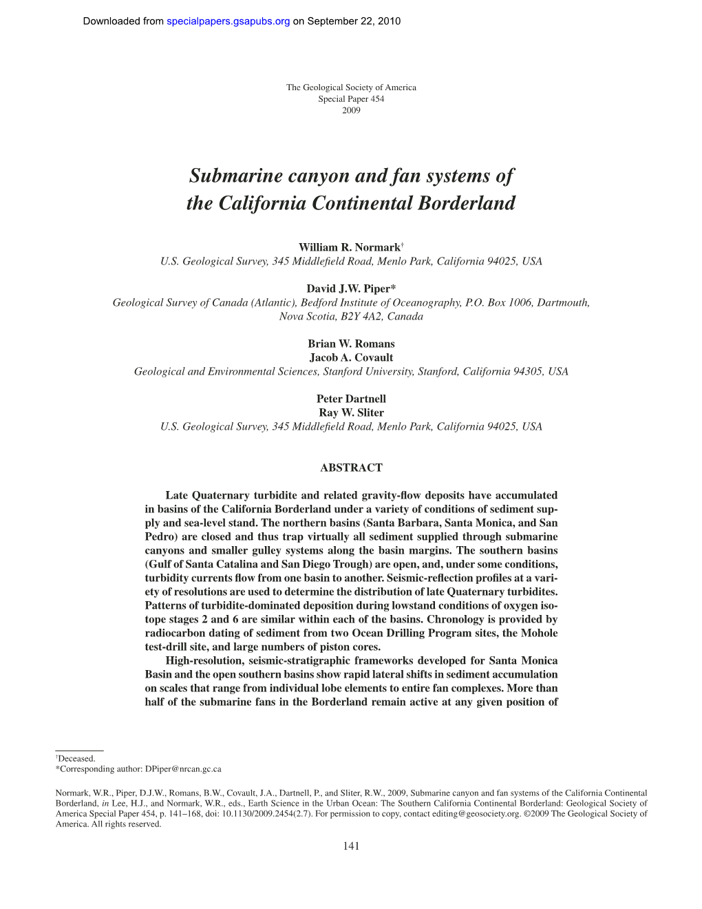 Submarine Canyon and Fan Systems of the California Continental Borderland