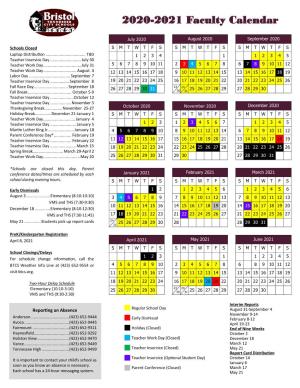 2020-2021 Faculty Calendar