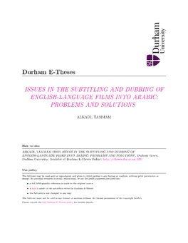 Issues in the Subtitling and Dubbing of English-Language Films Into Arabic: Problems and Solutions