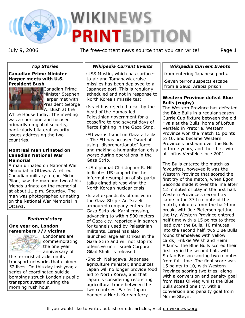 July 9, 2006 the Free-Content News Source That You Can Write! Page 1