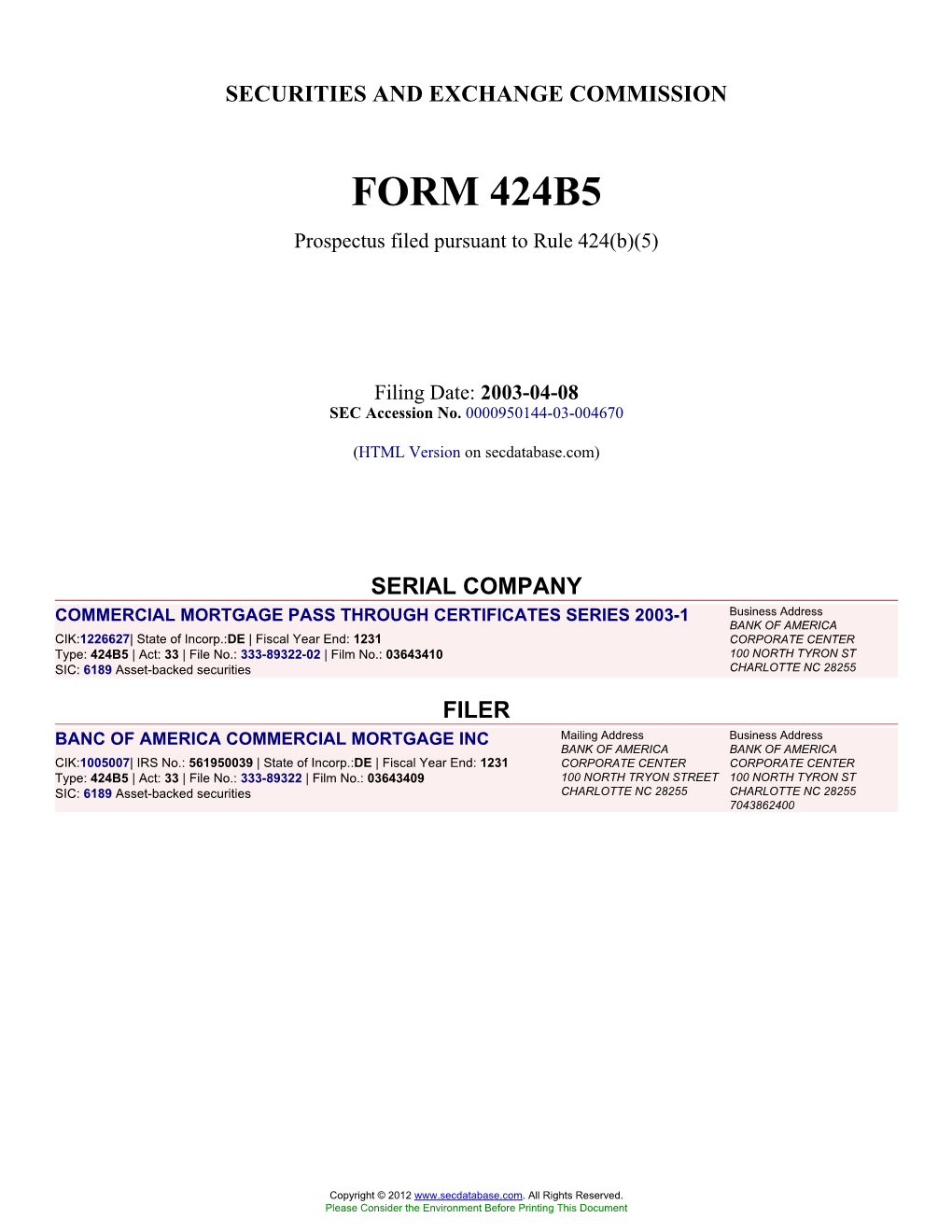 Commercial Mortgage Pass Through Certificates