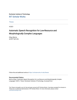 Automatic Speech Recognition for Low-Resource and Morphologically Complex Languages